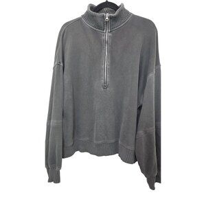 Aerie Sun Out Oversized Quarter Half-Zip Gray Pullover Sweatshirt Women's L